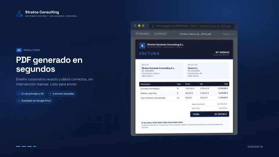 Factura en PDF generada automáticamente por una solución de Stratos